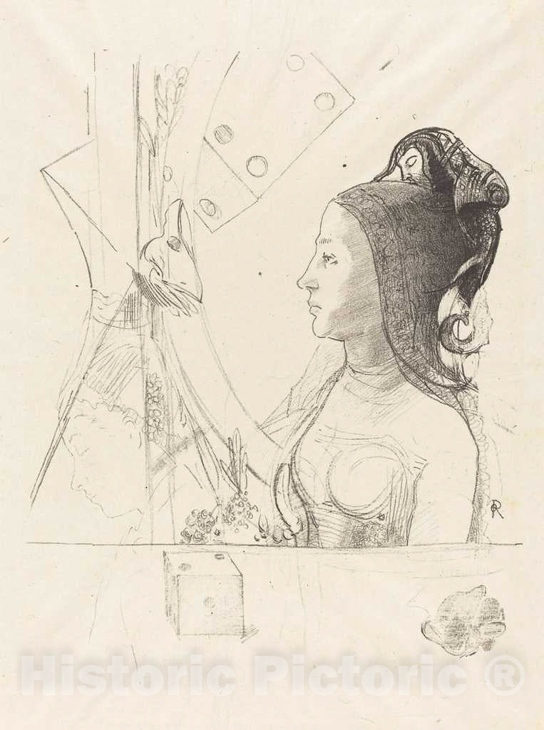 Art Print : Odilon Redon, Femme de Profil (Profile of a Woman), 1900 - Vintage Wall Art