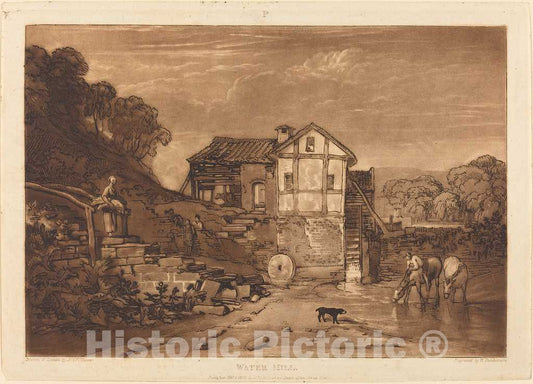 Art Print : Turner and Dunkarton, Water Mill, 1812 - Vintage Wall Art
