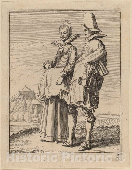 Art Print : Jan Van de Velde II, Two Figures in Costume - Vintage Wall Art