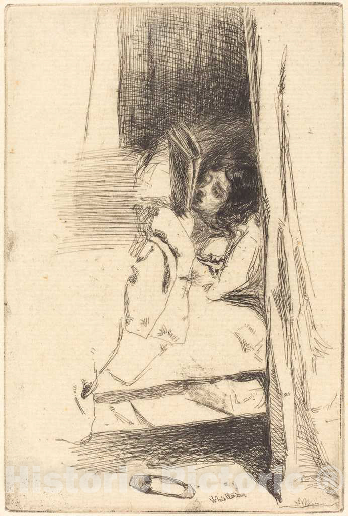 Art Print : James McNeill Whistler, Reading in Bed, 1858 - Vintage Wall Art