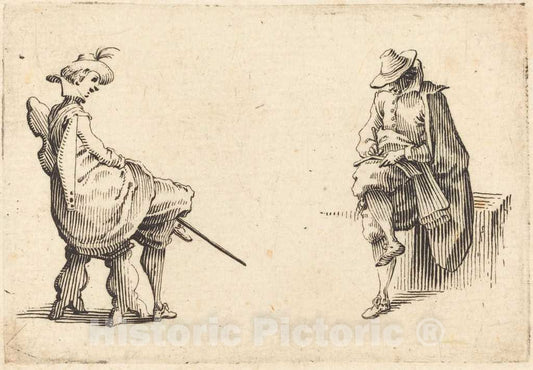 Art Print : Jacques Callot, Two Seated Figures, c. 1617 - Vintage Wall Art