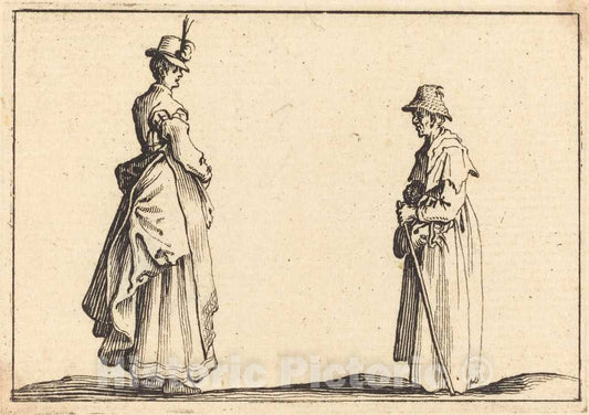 Art Print : Jacques Callot, Two Women in Profile, c. 1617 - Vintage Wall Art