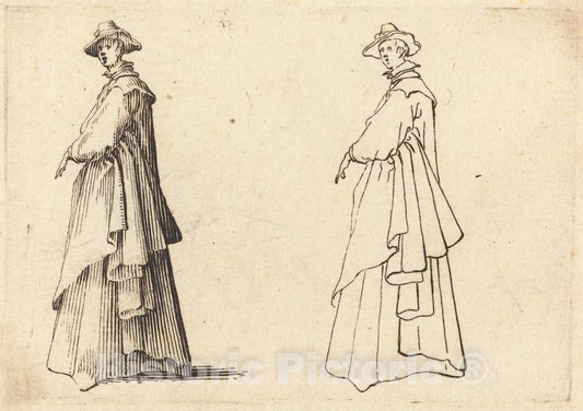 Art Print : Jacques Callot, Lady in a Large Coat, c. 1617 - Vintage Wall Art