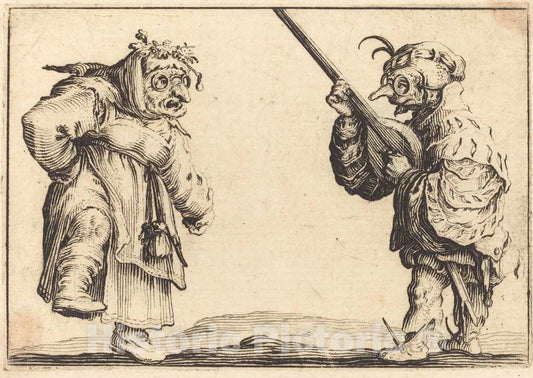 Art Print : Jacques Callot, Dancers with Lute, c. 1617 - Vintage Wall Art