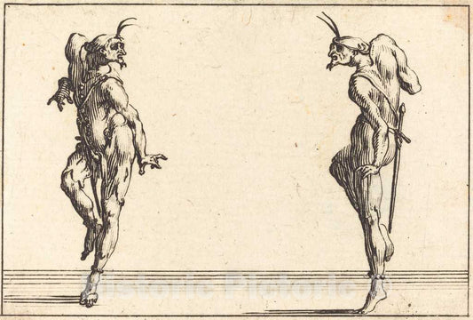 Art Print : Jacques Callot, Two Pantaloons Dancing, c. 1617 - Vintage Wall Art