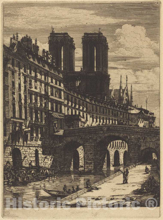 Art Print : Charles Meryon, Le Petit Pont, Paris, 1850 - Vintage Wall Art
