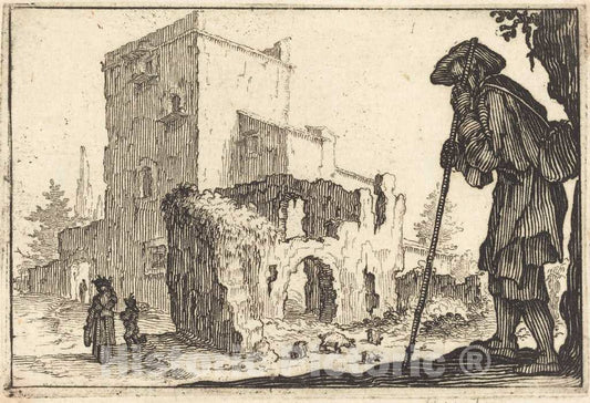 Art Print : Jacques Callot, Shepherd and Ruins, c. 1617 - Vintage Wall Art