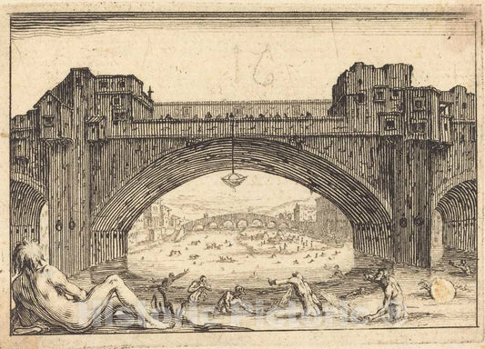 Art Print : Jacques Callot, Ponte Vecchio, Florence, c. 1617 - Vintage Wall Art
