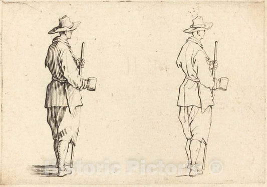 Art Print : Jacques Callot, Peasant with a Cup, c. 1617 - Vintage Wall Art