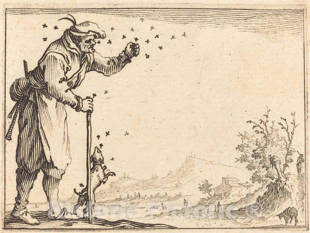 Art Print : Jacques Callot, Peasant Attacked by Bees, c. 1617 - Vintage Wall Art