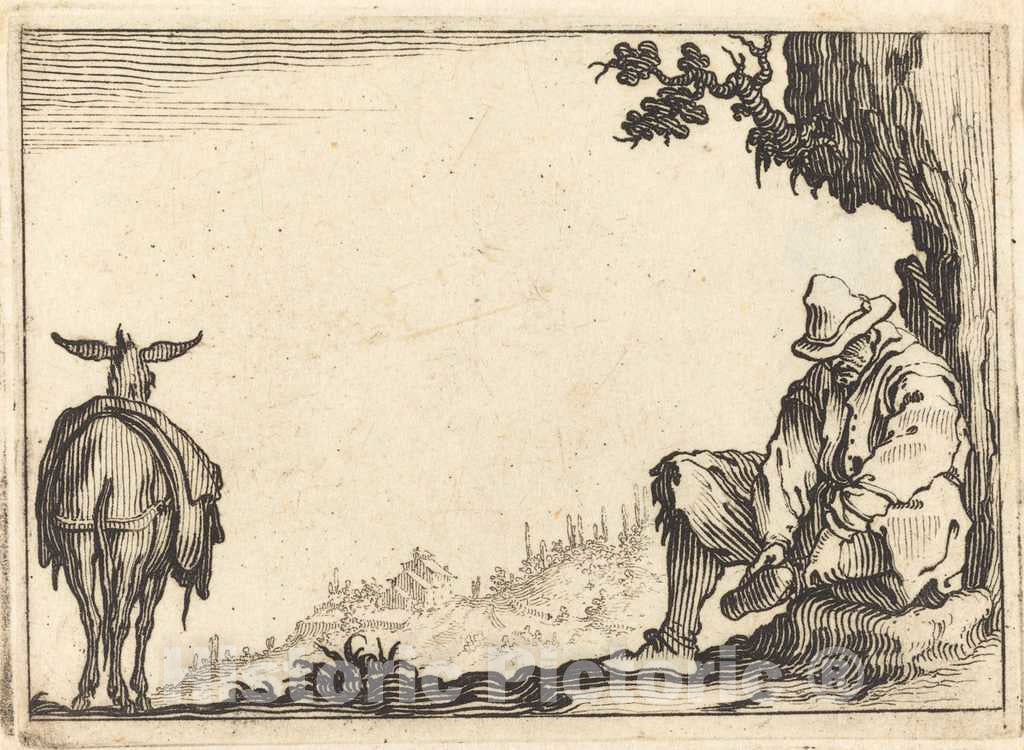 Art Print : Jacques Callot, Peasant Removing His Shoe, c. 1617 - Vintage Wall Art