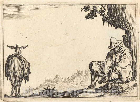 Art Print : Jacques Callot, Peasant Removing His Shoe, c. 1617 - Vintage Wall Art