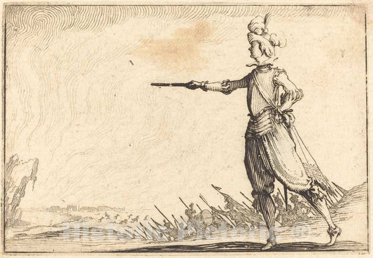 Art Print : Jacques Callot, Military Commander on Foot, c. 1617 - Vintage Wall Art