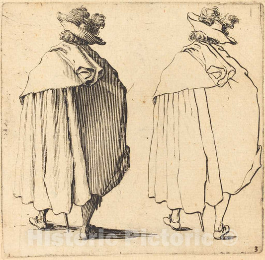 Art Print : Jacques Callot, Man in Cloak, Seen from Behind, 1617 and 1621 - Vintage Wall Art