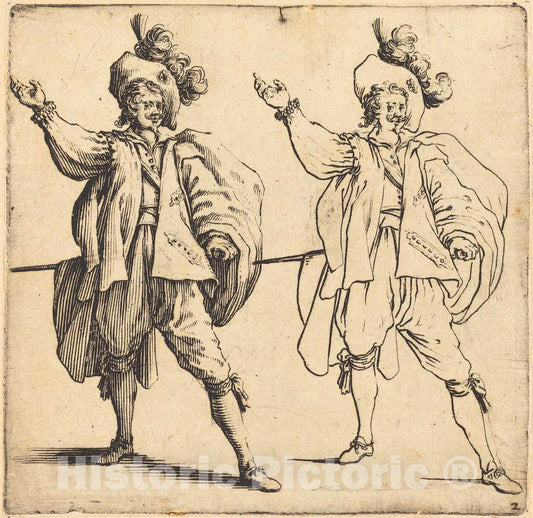 Art Print : Jacques Callot, Officer with Large Plume, Front View, 1617 and 1621 - Vintage Wall Art