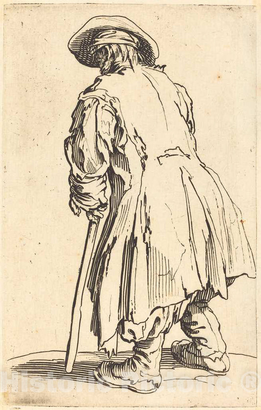 Art Print : Jacques Callot, Old Beggar with One Crutch, c. 1622 - Vintage Wall Art
