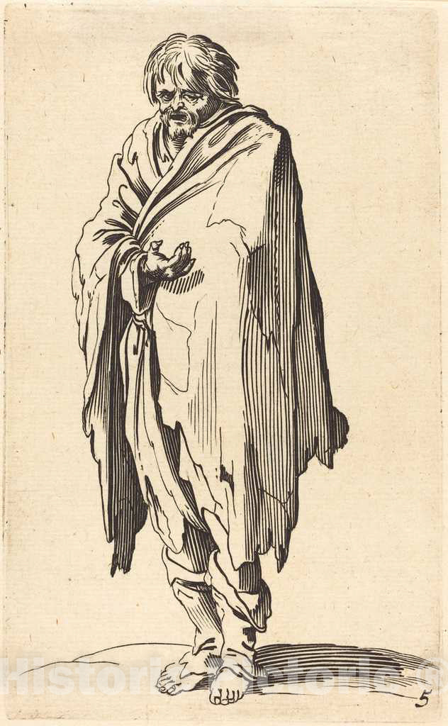 Art Print : Jacques Callot, Beggar with Bare Head and Feet - Vintage Wall Art