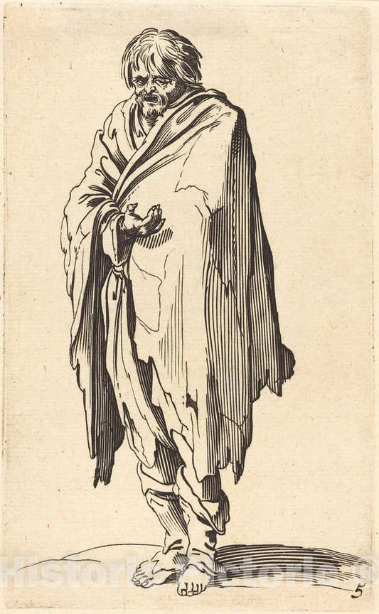 Art Print : Jacques Callot, Beggar with Bare Head and Feet - Vintage Wall Art