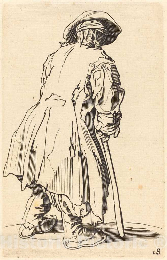 Art Print : Jacques Callot, Old Beggar with One Crutch - Vintage Wall Art