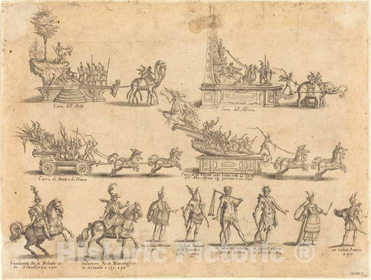 Art Print : Jacques Callot, Floats and Participants, 1616 - Vintage Wall Art