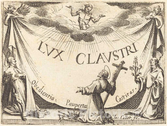 Art Print : Jacques Callot, Frontispiece for The Light of The Cloister, 1628 - Vintage Wall Art