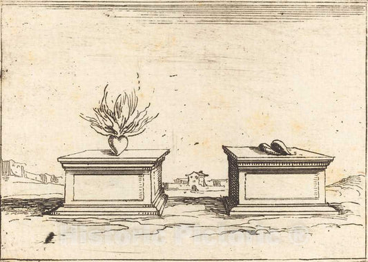 Art Print : Jacques Callot, Two Hearts, 1628 - Vintage Wall Art