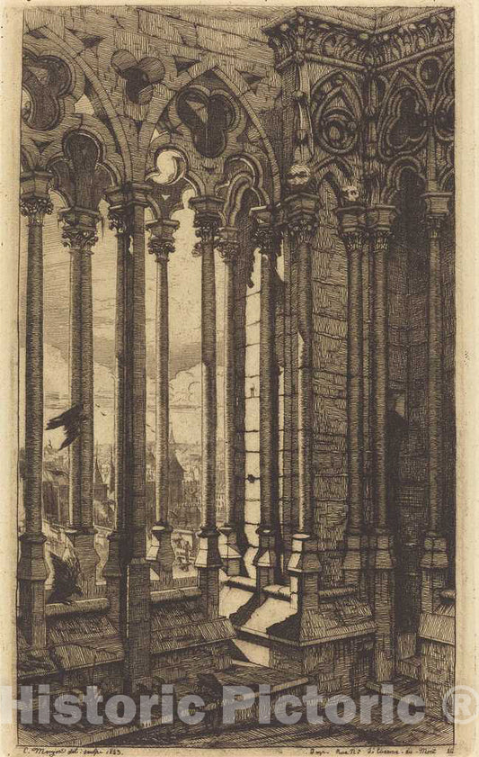 Art Print : Charles Meryon, La galerie Notre-Dame, Paris (The Gallery of Notre Dame, Paris), 1853 - Vintage Wall Art