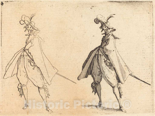 Art Print : Jacques Callot, Gentleman in Large Mantle, Front View, c. 1617 - Vintage Wall Art