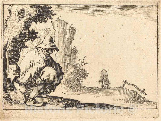 Art Print : Jacques Callot, Peasant Defecating, c. 1617 - Vintage Wall Art