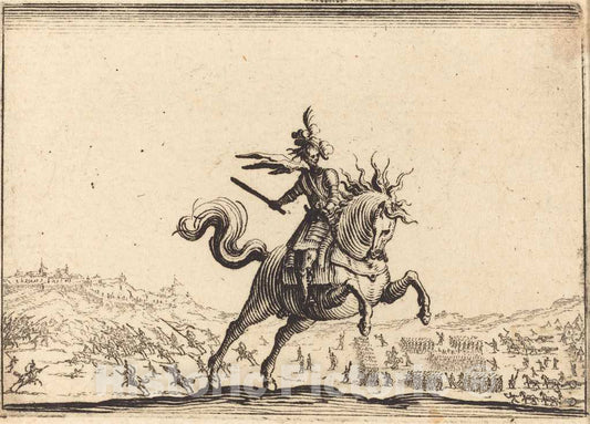 Art Print : Jacques Callot, Military Commander on Horseback, c. 1617 - Vintage Wall Art