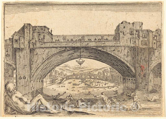 Art Print : Jacques Callot, Ponte Vecchio, Florence, c. 1622 - Vintage Wall Art