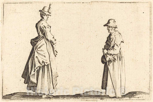 Art Print : Jacques Callot, Two Women in Profile, c. 1622 - Vintage Wall Art