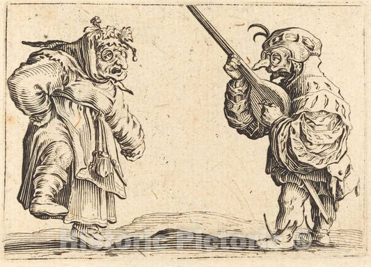 Art Print : Jacques Callot, Dancers with Lute, c. 1622 - Vintage Wall Art
