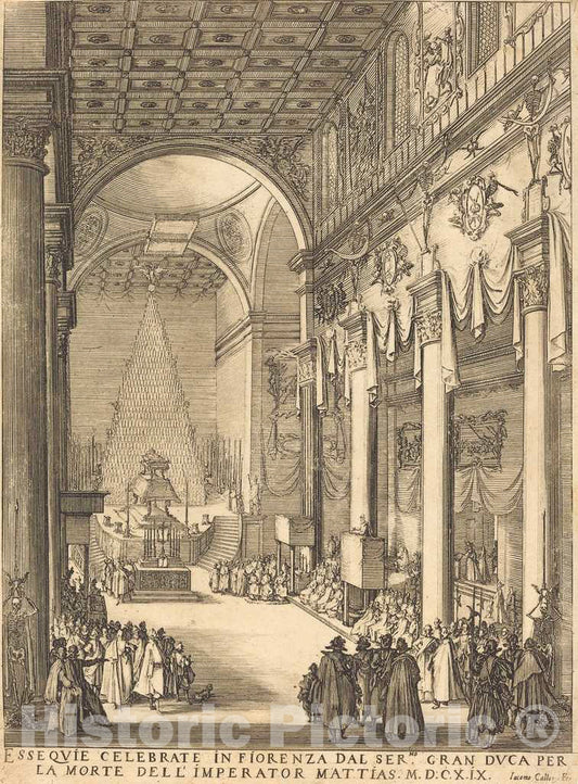 Art Print : Jacques Callot, The Catafalque of The Emperor Mathias, 1619 - Vintage Wall Art