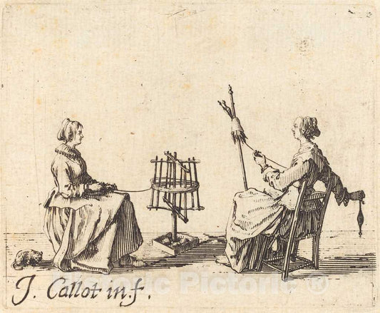 Art Print : Jacques Callot, The Winder and The Spinner, c. 1623 - Vintage Wall Art