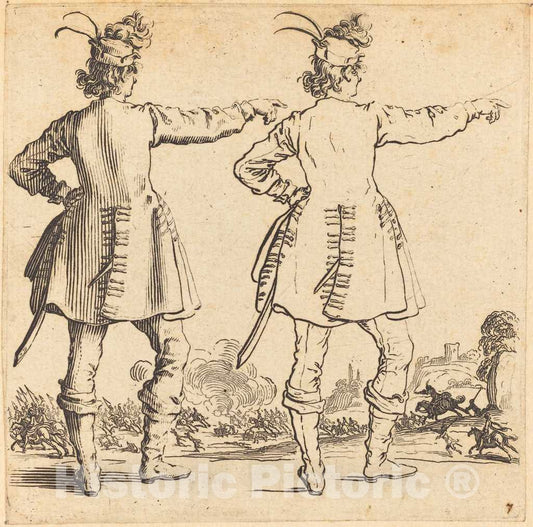 Art Print : Jacques Callot, Officer with Feathers in Cap, Seen from Behind, 1617 and 1621 - Vintage Wall Art