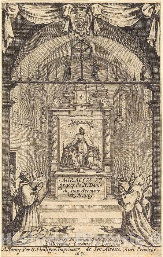Art Print : Jacques Callot, Frontispiece for The Miracles and Graces of Our Lady of Bon-Secours-les-Nancy - Vintage Wall Art