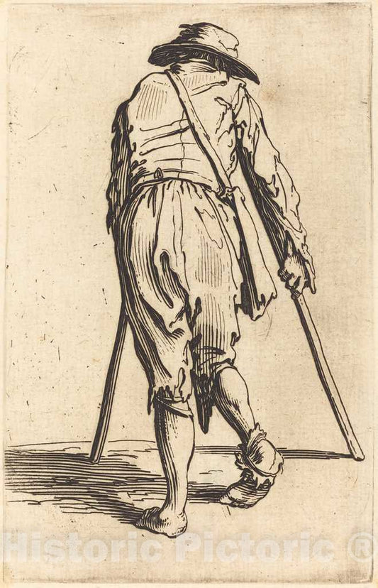 Art Print : Jacques Callot, Beggar with Crutches and Hat, Back View, c. 1622 - Vintage Wall Art