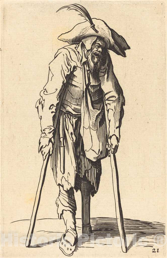 Art Print : Jacques Callot, Beggar with Wooden Leg - Vintage Wall Art