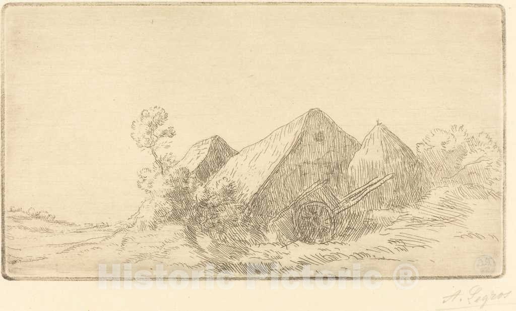 Art Print : Alphonse Legros, Cottage with a Cart (Chaumiere a la Charette) - Vintage Wall Art