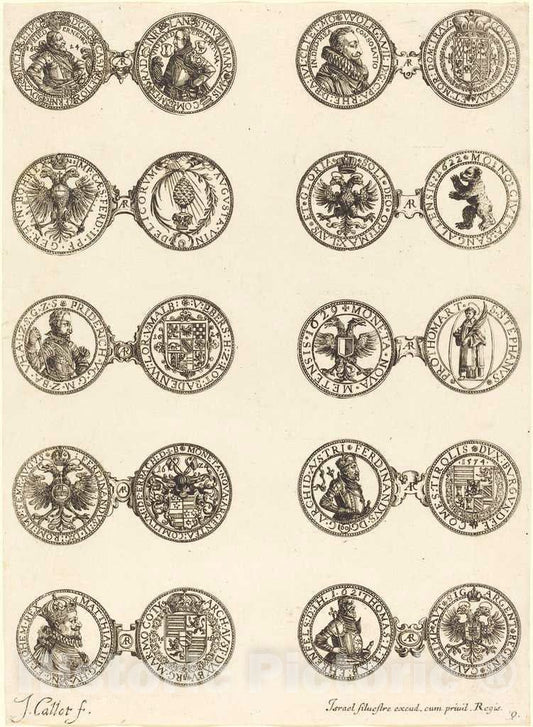 Art Print : Jacques Callot, Coins [Plate 9] - Vintage Wall Art