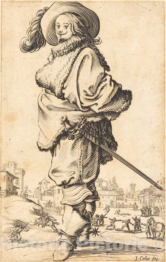 Art Print : Jacques Callot, Noble Man with Fur Plastron, c.1622 - Vintage Wall Art