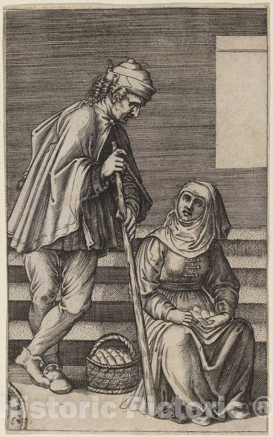 Art Print : Dei Musi After Raphael, Peasant and Egg Woman - Vintage Wall Art