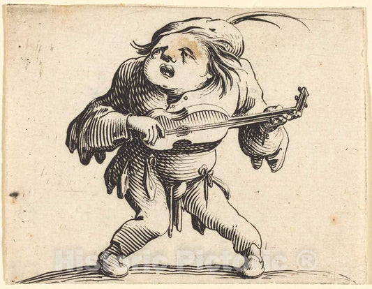 Art Print : Jacques Callot, The Guitar Player, c. 1622 - Vintage Wall Art