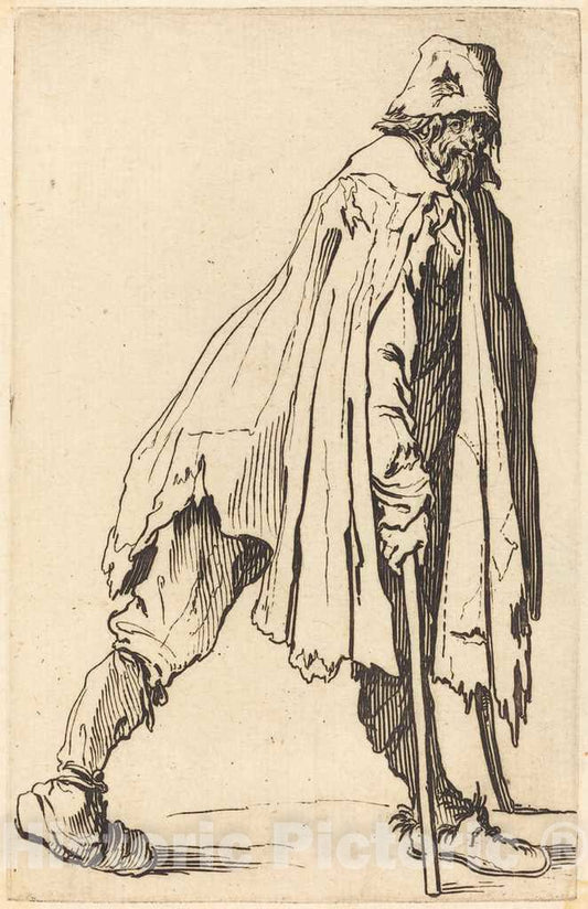 Art Print : Jacques Callot, Beggar with Crutches and Cap, c. 1622 - Vintage Wall Art