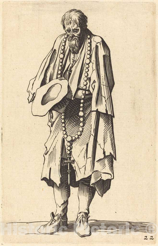 Art Print : Jacques Callot, Beggar with Rosary - Vintage Wall Art