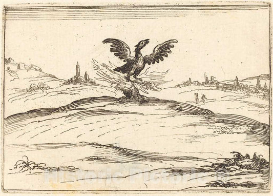 Art Print : Jacques Callot, Burning Phoenix, 1628 - Vintage Wall Art