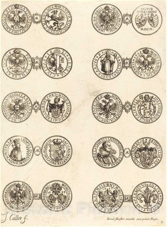 Art Print : Jacques Callot, Coins [Plate 3] - Vintage Wall Art