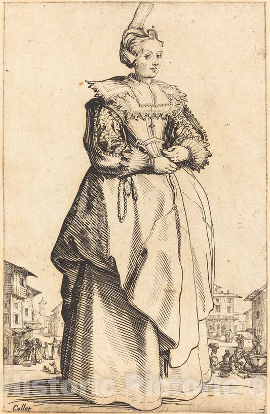 Art Print : Jacques Callot, Noble Woman with a Small Hat, c.1622 - Vintage Wall Art