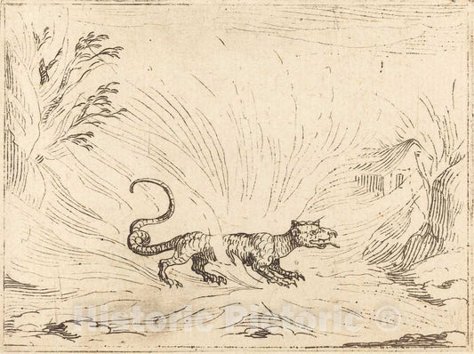 Art Print : Jacques Callot, Salamander Surrounded by Flames - Vintage Wall Art